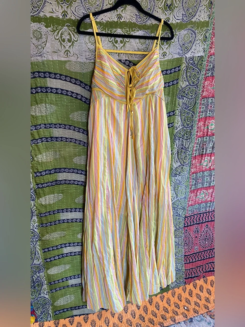 Free People Citrus Combo Poplin Dream Weaver Boho Maxi Dress Size Extra Large - Picture 4 of 16